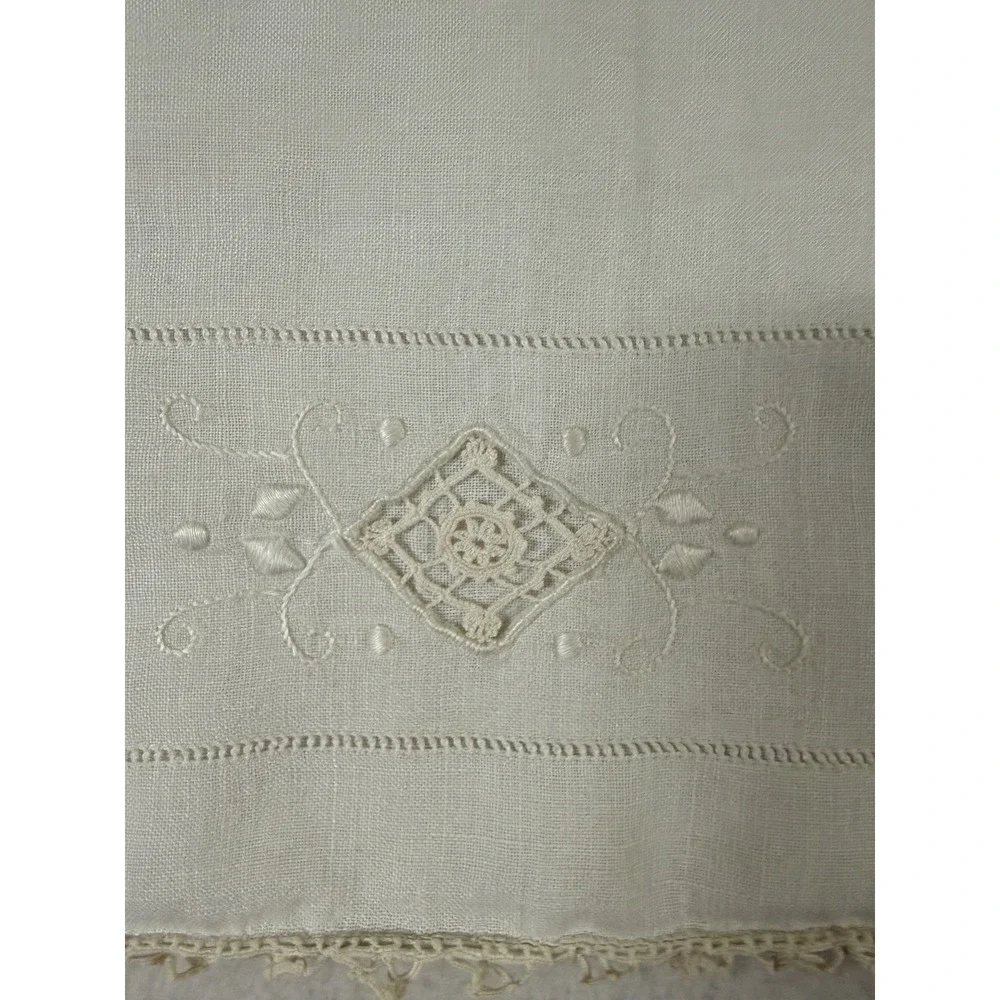 Vtg Handmade Pillow Sham Embroidered Cutwork Crochet Lace Victorian 14x19 Shabby